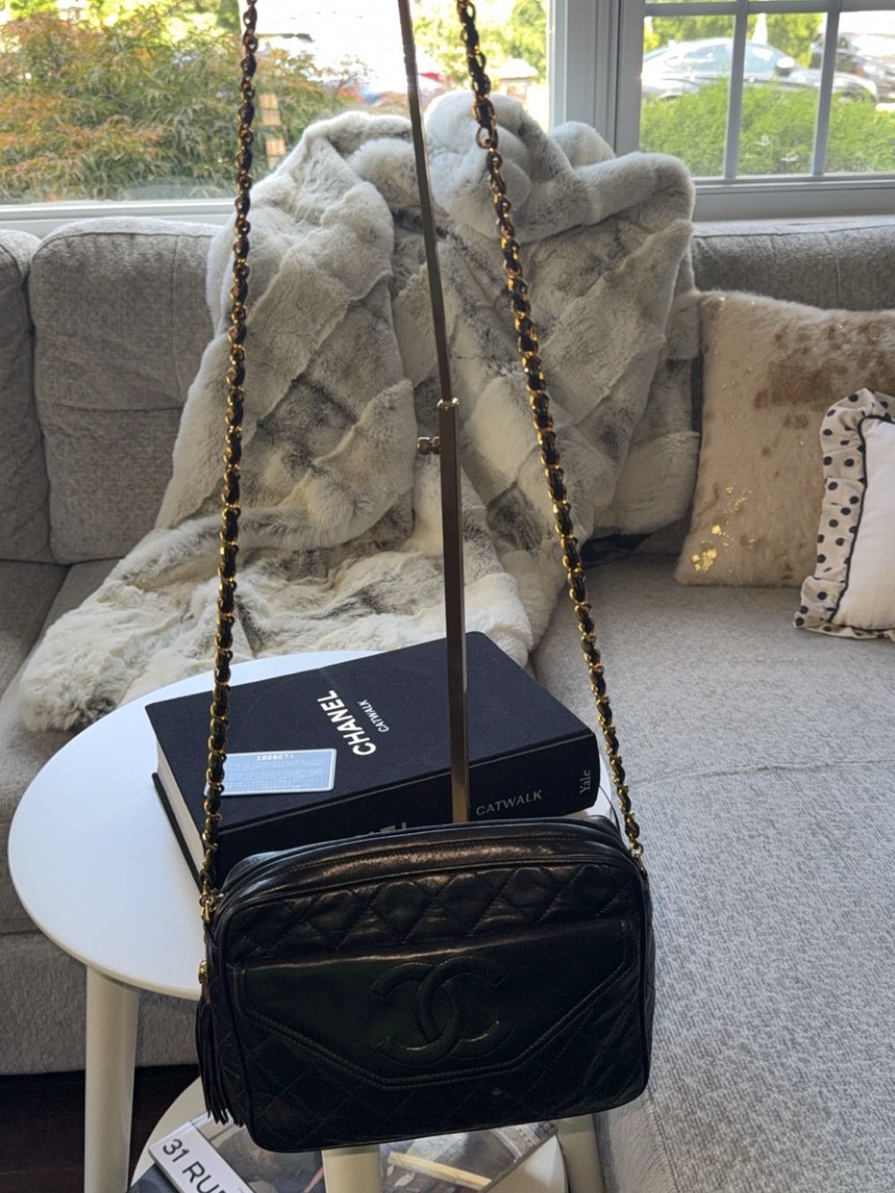 Vintage Chanel Series 1 Black Quilted Leather CC Tassel Camera Shoulder Bag